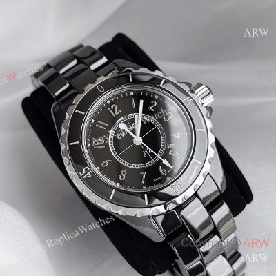High Quality Replica CHANEL J12 Black Stainless Steel Strap Black Face Dial Black Case Watch 33mm